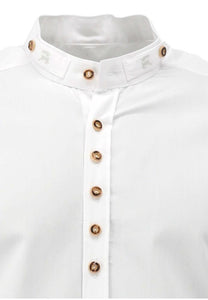 420009-2487 White Standup Collar OS Trachten Shirt with bone buttons