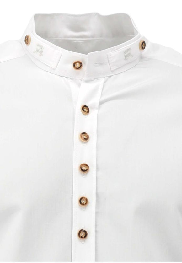 420009-2487 White Standup Collar OS Trachten Shirt with bone buttons