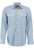 420011-3581 OS Trachten Men Long Sleeve  checkered Trachten Shirt with Embroidery and pewter design in the Front and Sleeves