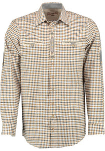 420011-3581 OS Trachten Men Long Sleeve  checkered Trachten Shirt with Embroidery and pewter design in the Front and Sleeves