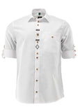 420020-2797 OS White Men Trachten Shirt with Bone  buttons and embroidery on button tab fitted