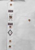 420021-1913 OS White Men Trachten Shirt with Bone  buttons and embroidery fitted