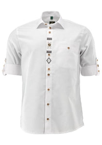 420021-1913 OS White Men Trachten Shirt with Bone  buttons and embroidery fitted