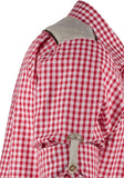 420032-2602/34 OS Red/White  checkered Men Trachten Shirt with Edelweiss Flower embroidery beige shoulder design - German Specialty Imports llc