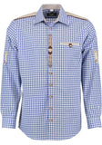420032-2602/42 OS Blue / White  checkered Men Trachten Shirt with Edelweiss Flower embroidery beige shoulder design - German Specialty Imports llc