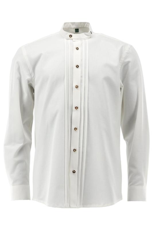 420042-0708 White Standup Collar OS Trachten Shirt with bone buttons