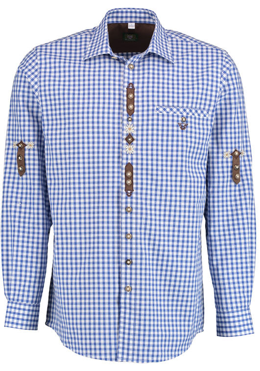 420054-2602 OS Trachten Men Long Sleeve checkered Trachten Shirt with  Embroidery in the Front and Sleeves - German Specialty Imports llc