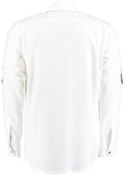 420054-3003 OS White Linnen Style Men Trachten Shirt with Embroidery and brown decore