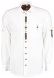 420054-3003 OS White Linnen Style Men Trachten Shirt with Embroidery and brown decore