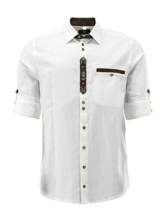 420056-3003 OS Trachten Men Trachten Shirt with Detailed Embroidery and Pewter Decoration  in Front and Sleeves (Copy)