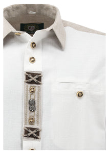 420058-3003 OS White Men Trachten Shirt Regular Fitted Cut 1/1 Sleeve with front pocket with Bone  buttons and details