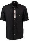 420060-1011 OS Trachten Men Trachten Shirt with Detailed Embroidery and Pewter Decoration  in Front and Sleeves, BLACK AND WHITE