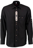 420056-1011 OS Trachten Men Trachten Shirt with Detailed Embroidery and Pewter Decoration  in Front and Sleeves, BLACK AND WHITE