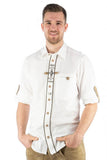 420192-1011 OS Trachten Men Trachten Shirt with Detailed Embroidery and Pewter Decoration  in Front and Sleeves, BLACK AND WHITE