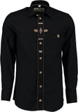 420192-1011 OS Trachten Men Trachten Shirt with Detailed Embroidery and Pewter Decoration  in Front and Sleeves, BLACK AND WHITE