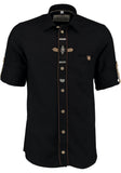 420192-1011 OS Trachten Men Trachten Shirt with Detailed Embroidery and Pewter Decoration  in Front and Sleeves, BLACK AND WHITE