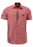 421061-2602 OS Trachten Men 1/2  Sleeve checkered Trachten Shirt with  Embroidery and decore in the Front and Sleeves