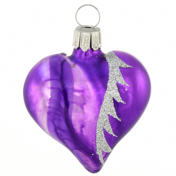 VIOLET GLASS HEART ORNAMENT WITH OPAL GLAZES AND SILVER EMBELLISHMENTS SKU: 1157072 - German Specialty Imports llc