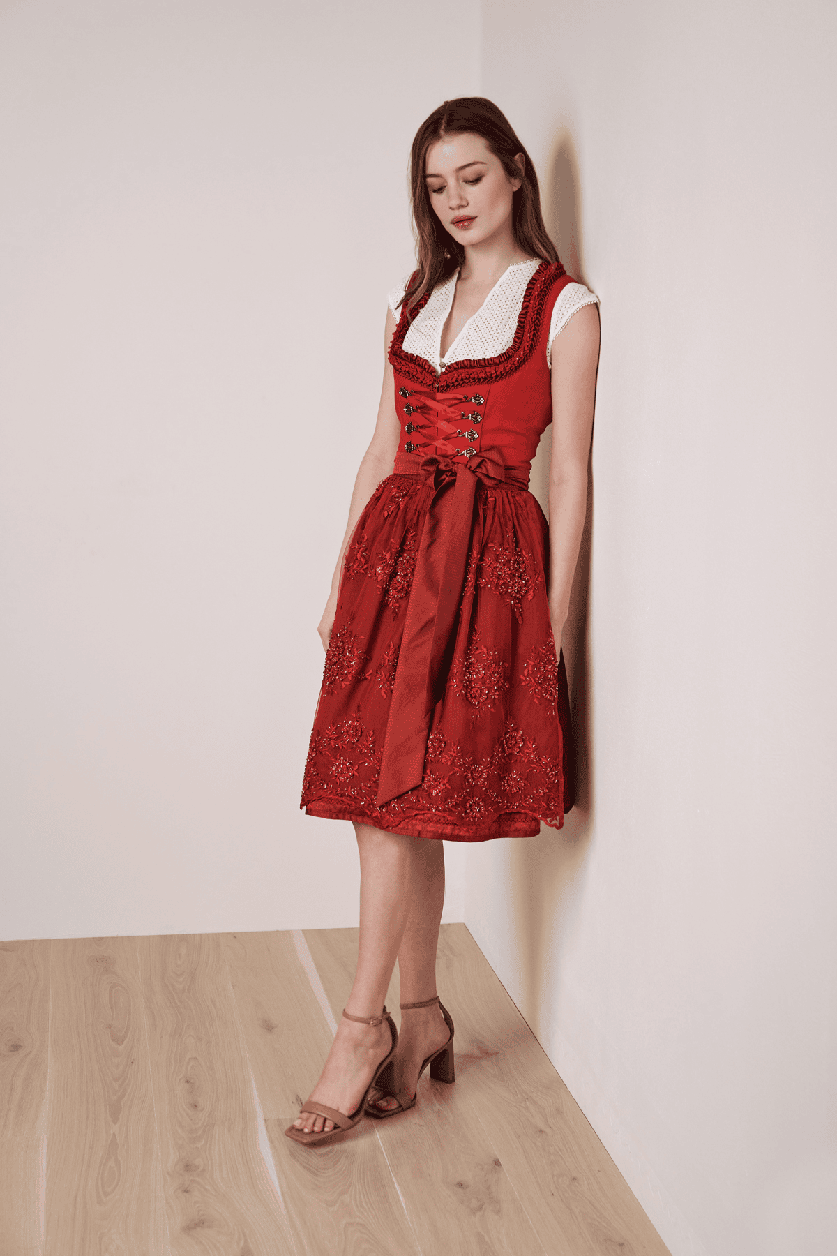 Nescha Festive Krueger Collection Dirndl Red 60 cm or 23.622" and 27.5   German Specialty Imports llc