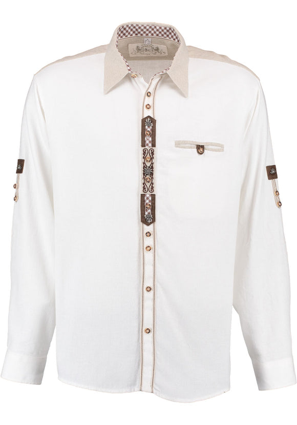 120017-2541 OS White Men Trachten Shirt Straigth Cut 1/1 Sleeve with front pocket with Bone  buttons and details - German Specialty Imports llc