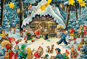 22232 - 12290 Glitter Advent Calendar Card with Envelope Advent card  “Nostalgia” Children at the Stable