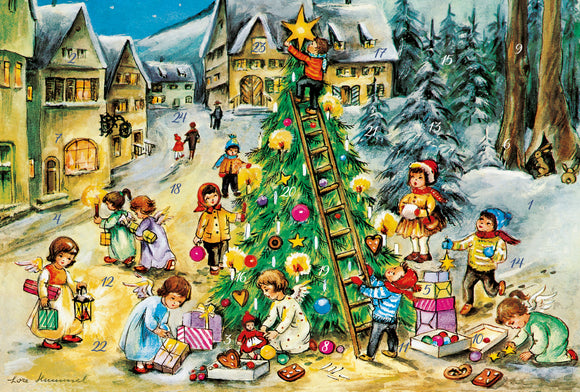 22232 - 12292 Glitter Advent Calendar Card with Envelope Advent card  “Nostalgia” Ladder at Tree