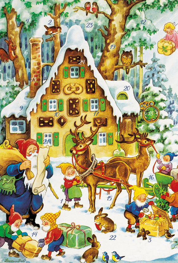 22231 - 12313 Glitter Advent Calendar Card with Envelope Advent card  “Nostalgia” Gingerbread House