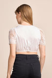 Krueger Dirndl Blouse Lisann Elegant Ecru short sleeve and fine lacee edging at sleeves and v-neckline with pearl buttons front design