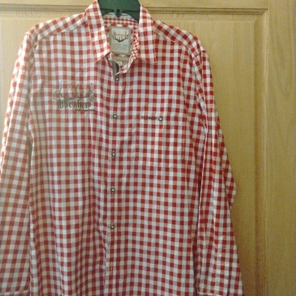 Red / White checkered Stockerpoint Men Trachten Shirt with Alpenhero Premium Tracht Embroidery - German Specialty Imports llc