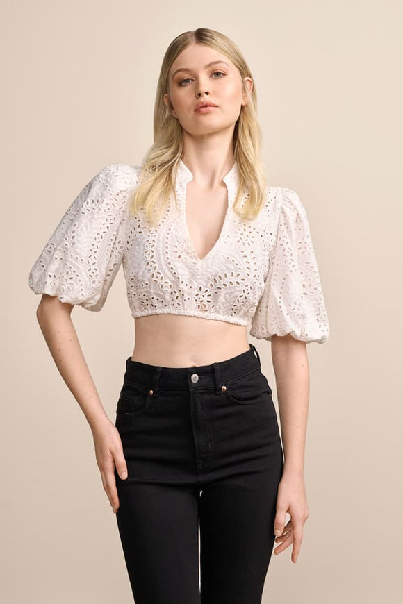 . 212168-0-0002 Aleyna Krueger High cut Lace Dirndl Blouse  with puffy short sleeves, ecru - German Specialty Imports llc