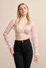 Faora Krueger Dirndl Lace Blouse, High Necked , Ecru with black dots