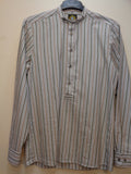 232 1309 - 59  High Quality Hammerschmid Green/blue striped  Men Pfoad  Trachten Shirt with half way down Buttons and interesting neckline - German Specialty Imports llc