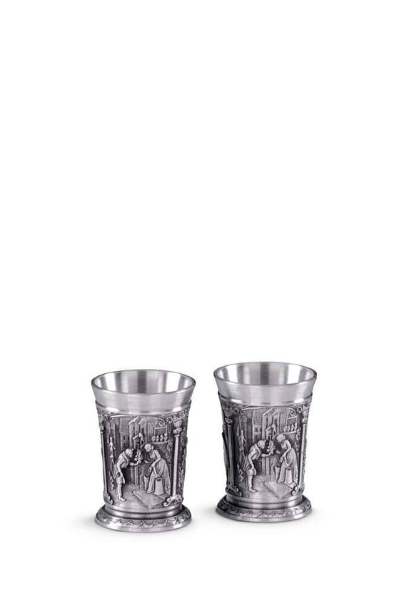 2 x Artina Pewter Spitzweg Pewter Snaps Stampen / Cups / Schnaps Zinnbecher in gift box