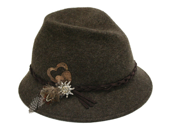 265 D1045 Fedora Style German Wool  Hat With Feather
