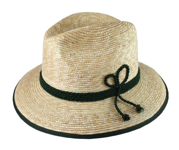 36500 Natur A27D Wide Rim Braided Straw Bortenstroh  Hat With 4 green cords - German Specialty Imports llc