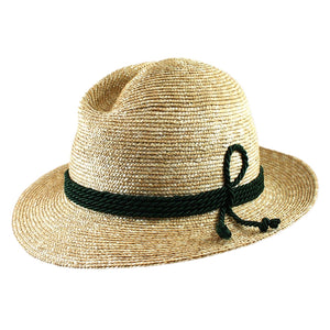 36500 Sechs Natur !A27D Wide Rim Braided Straw Bortenstroh  Hat With 4 green cords - German Specialty Imports llc