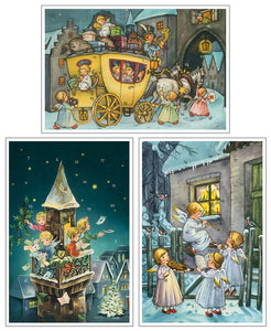 24128-12485 Glitter Advent Calendar Card with Envelope Advent card  “Nostalgic Artists” Angels At Tower