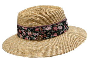 36505 OG Natur Rim Braided Straw Bortenstroh  Hat With 4  Silk Ribbons in different colors