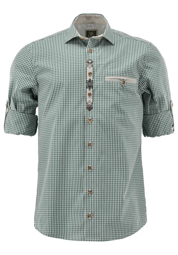 Green checkered shirt with embroidered details 