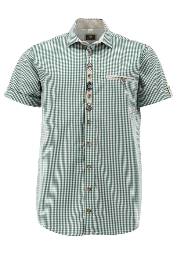421000-4334  Men Trachten Shirt Short Sleeve, Regular Fit with Embroidery in the front (Copy) - German Specialty Imports llc
