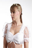 4118 Classy Fuchs Lace / Cotton  Dirndl blouse with  Embroidered Organza Arm in white and creme - German Specialty Imports llc