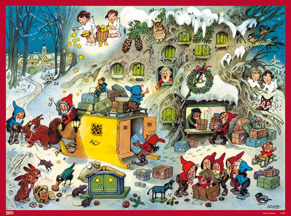 11589 Advents Calendar Gnomes Post Office with glitter - German Specialty Imports llc
