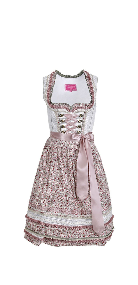 46025 2 pc  Krueger Madl Dirndl  Green delicate  pattern with Beautiful Matching Pattern Apron - German Specialty Imports llc