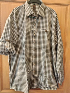 40795  OS Trachten brown and beige checkered Men Trachten Shirt with Edelweiss Embroidery and Decoration - German Specialty Imports llc