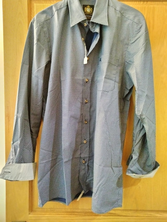 313434 Hammerschmid  Men Trachten Shirt in interesting blue / grey design with matching grey/white details at cuffs neck