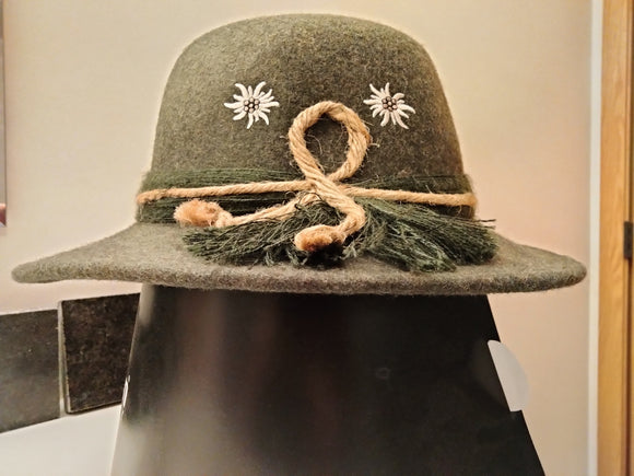 1013/105/1684  Faustmann WOOL HAT  with brown and green ropes and Edelweiss Embroidery
