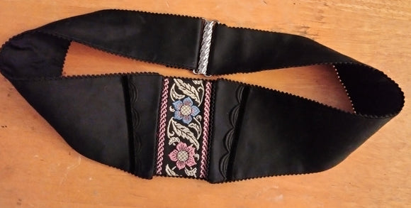 Black Belt with enbroidered flower design in front - German Specialty Imports llc