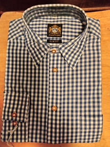 191 1400 Hammerschmid Blue / White  Checkered Men Trachten Shirt  Slim Fit 100 % cotton - German Specialty Imports llc