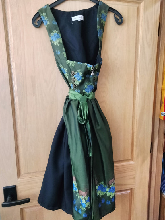 Alpentrachten Dirndl Black with green / blue flower design, skirt length 70 cm - German Specialty Imports llc