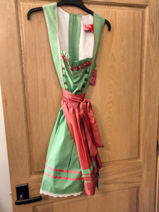 2 pc  Krueger Madl Dirndl  Green delicate  pattern with Beautiful Matching Pattern Apron and decorative rose boarder